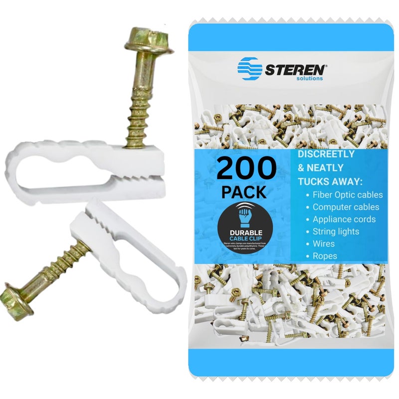 STEREN Coaxial Cable Clips - Cable Holder - Wire Clips - Siding Clips for Hanging - Cord Holder for Desk - Cable Clamps (White, 100 Count - Dual Screw) - Image 1