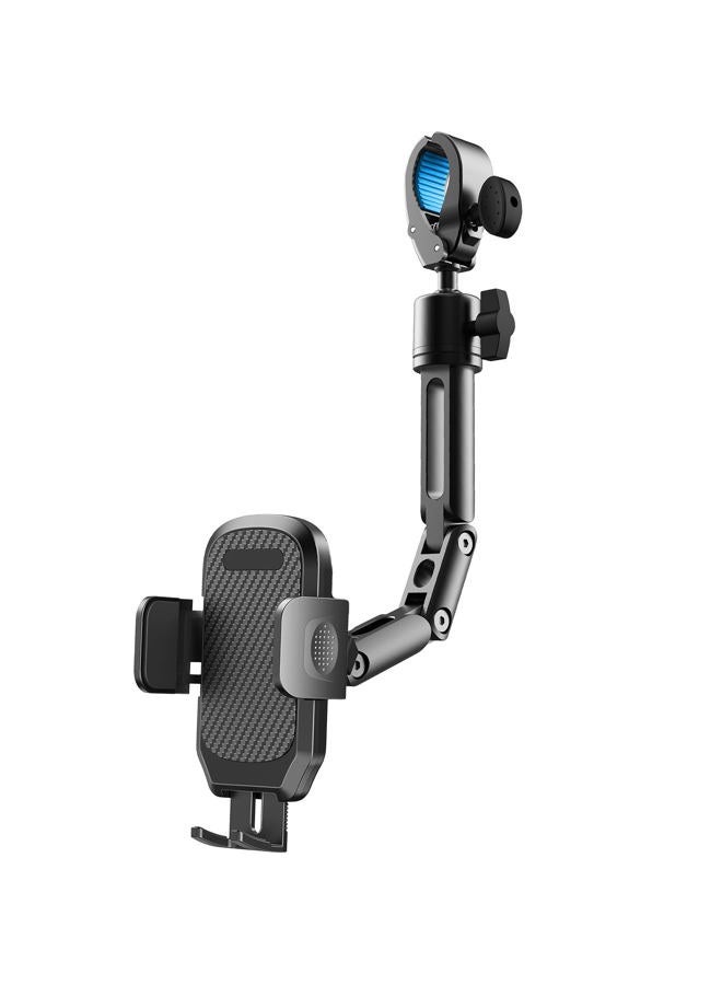Quyee Phone Holder Car, Rear View Mirror Phone Holder - Aluminum Alloy Mount Multi-Angle Adjustment Rotatable and Retractable Compatible with All 4-7 Inch iPhone and Android Cell Phones - Image 1