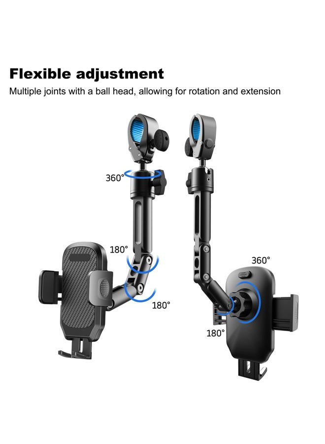 Quyee Phone Holder Car, Rear View Mirror Phone Holder - Aluminum Alloy Mount Multi-Angle Adjustment Rotatable and Retractable Compatible with All 4-7 Inch iPhone and Android Cell Phones - Image 3