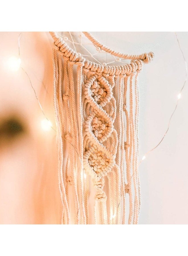 OASIS-TH Boho Woven Wall Hanging, Crochet Crescent Moon Star DreamCatcher with Long Tassel- White Cotton Cord Handmade Bohemian Home Decor Ornament Decoration Art Craft Gift for Kids Bedroom Dorm Room - Image 3