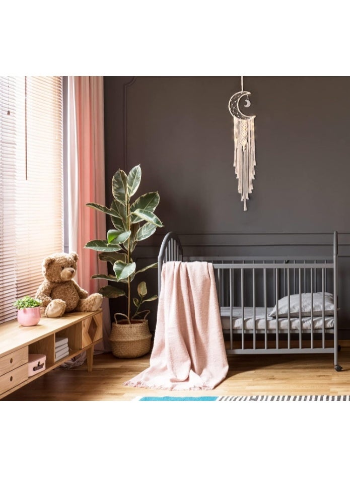 OASIS-TH Boho Woven Wall Hanging, Crochet Crescent Moon Star DreamCatcher with Long Tassel- White Cotton Cord Handmade Bohemian Home Decor Ornament Decoration Art Craft Gift for Kids Bedroom Dorm Room - Image 2