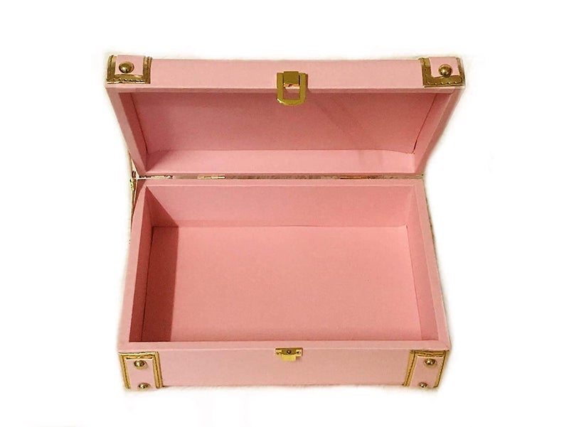 ELTON CRAFT ELTON CRAFT Wooden Decorative box Rectangular Trunk Box with Golden Lock and Golden Borders Synthetic Leather Finish Gift Box Pink 4x7x10 inches - Image 2