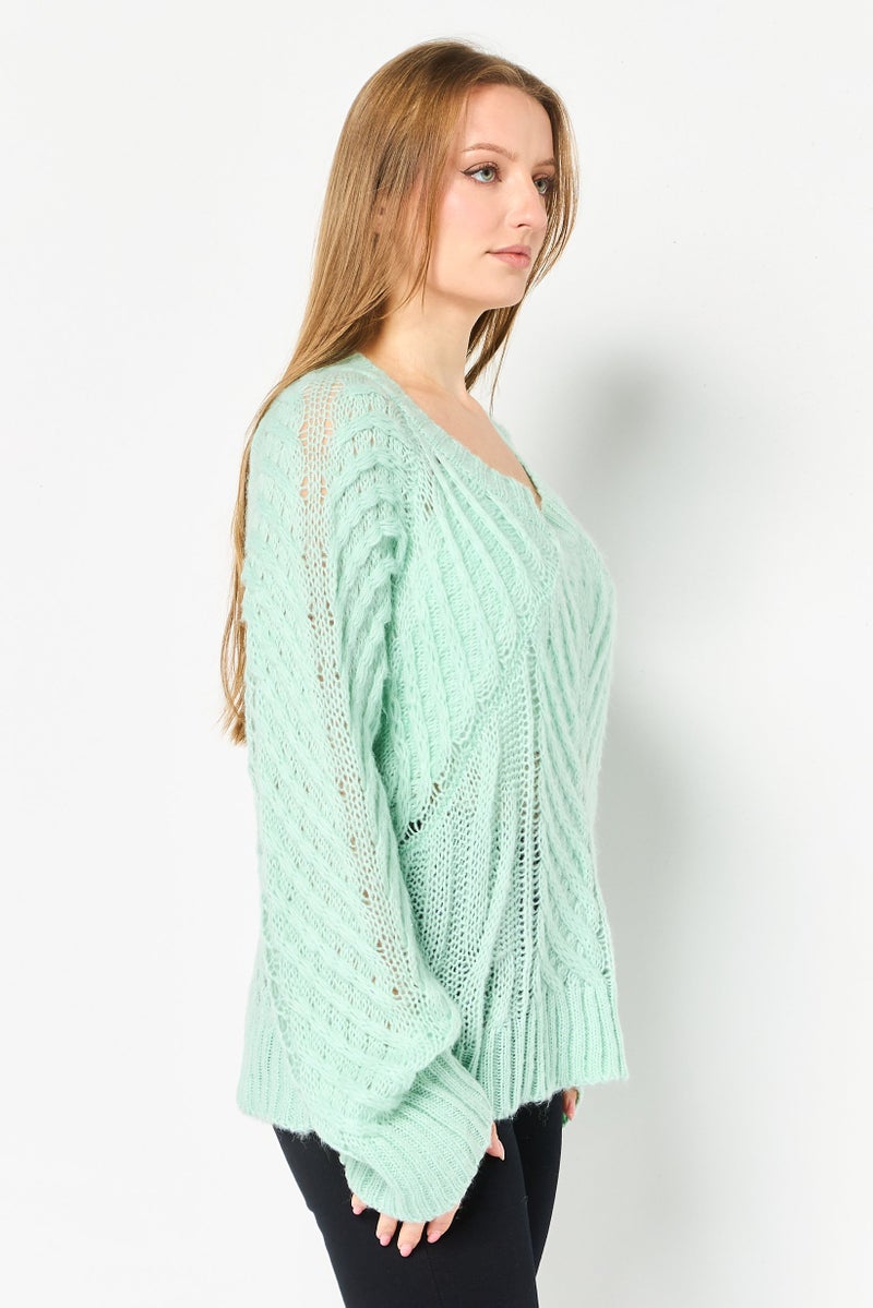 SELECTED Women Round Neck Knitted Sweater, Mint Green - Image 4