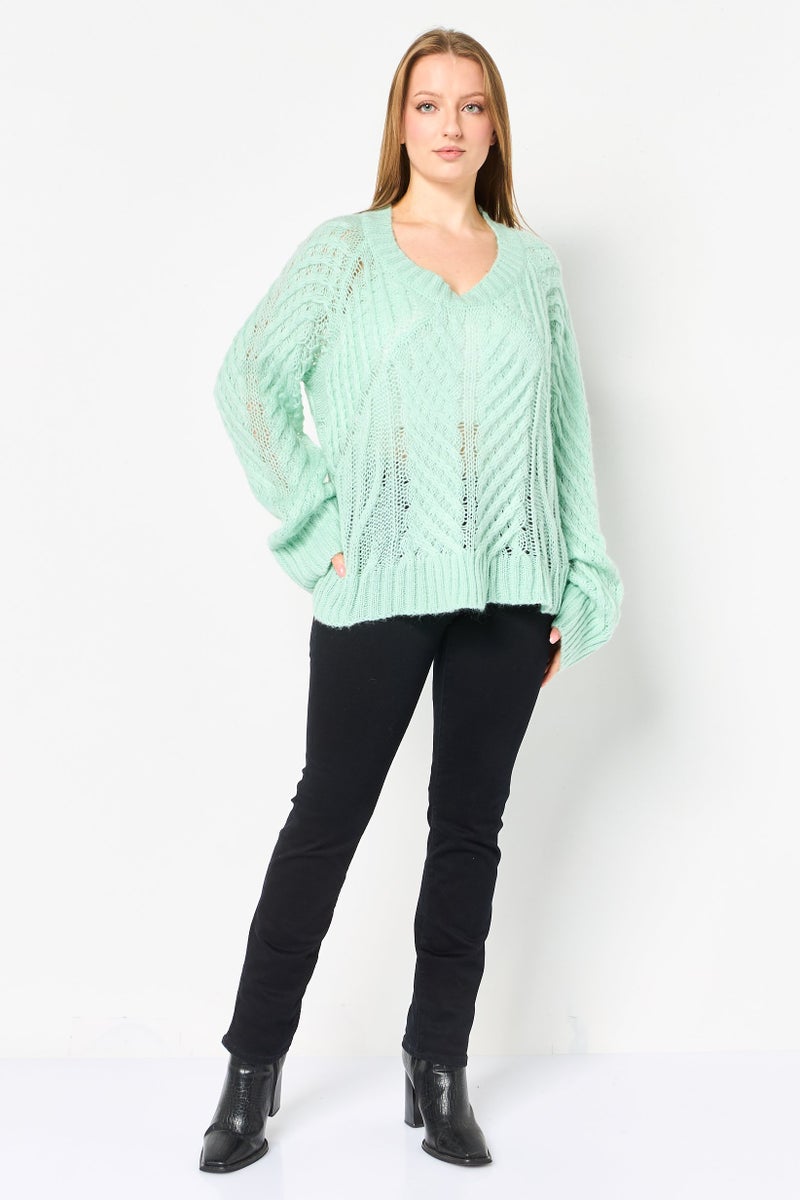 SELECTED Women Round Neck Knitted Sweater, Mint Green - Image 2