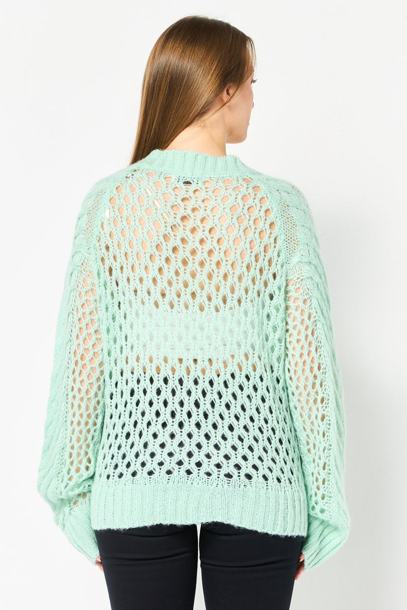 SELECTED Women Round Neck Knitted Sweater, Mint Green - Image 3
