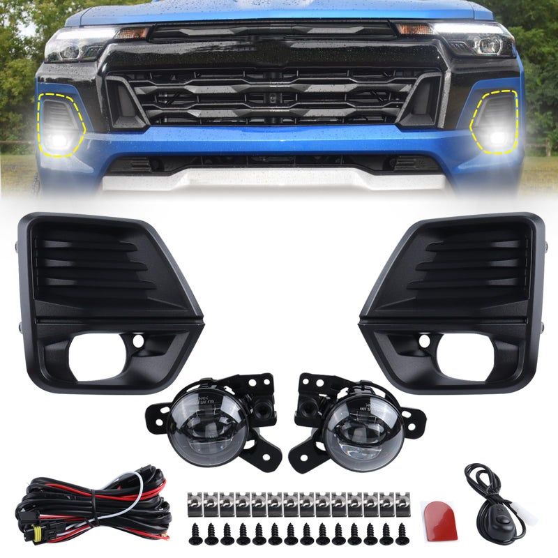 KAMDKI LED Fog Light Set 5pcs Compatible for 2023 2024 2025 Chevrolet Colorado Front Bumper Lamp Assembly With Wire Harness Bulbs Cover Bezels 42737706 42737708 GM2592334 GM2593334 - Image 2