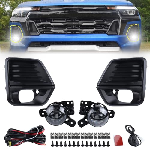 KAMDKI LED Fog Light Set 5pcs Compatible for 2023 2024 2025 Chevrolet Colorado Front Bumper Lamp Assembly With Wire Harness Bulbs Cover Bezels 42737706 42737708 GM2592334 GM2593334 - Image 1