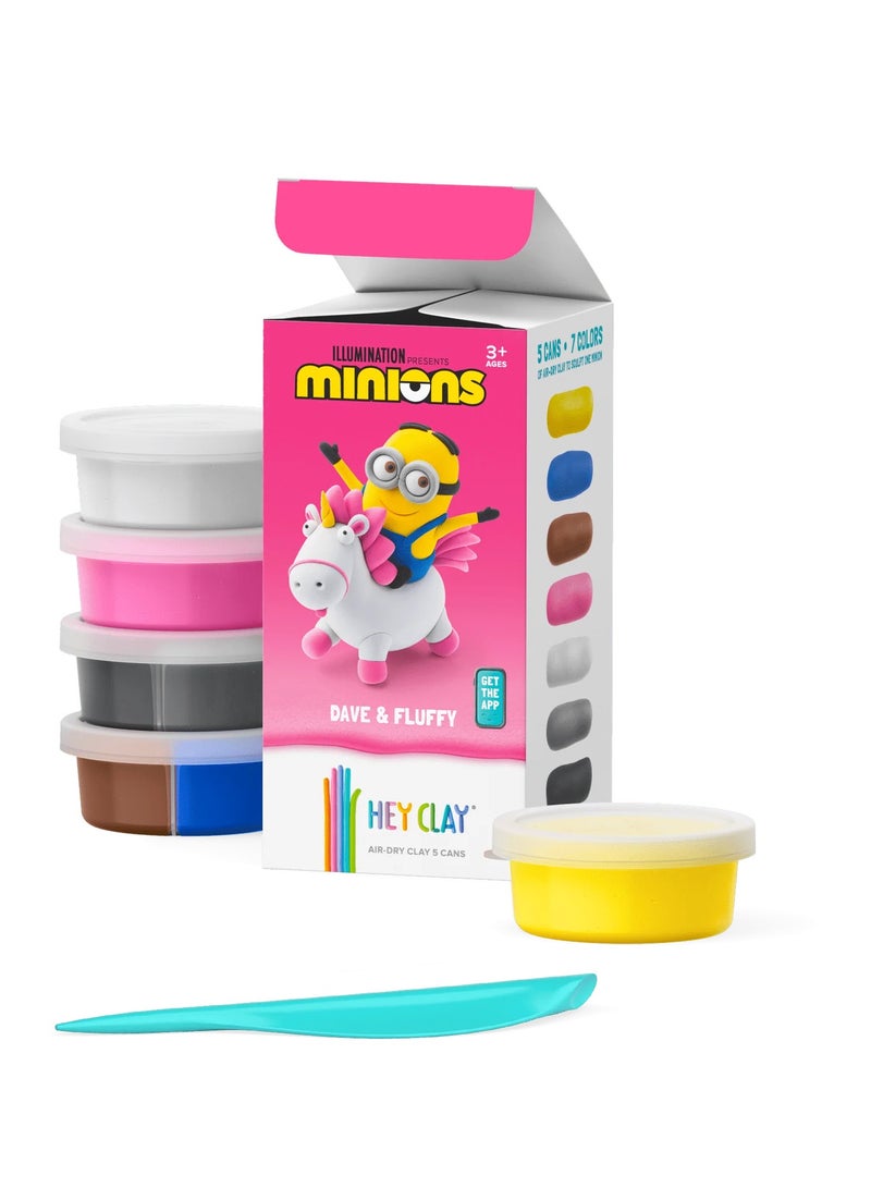 HEY CLAY Minions Dave & Fluffy Colourful modelling air-dry clay, 5 cans with fun interactive app for kids 3 years + - Image 4