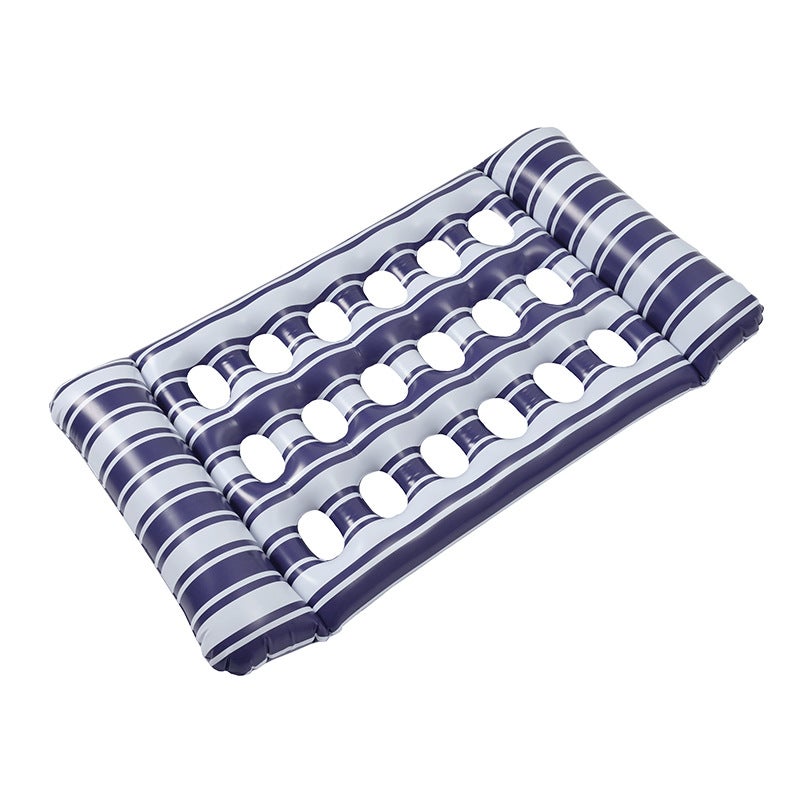 Cross-border Explosions Inflatable Floating Row Water Leaves Printing Hole Floating Row Inflatable Backrest Recliner Hammock Inflatable Floating Row Striped dark blue