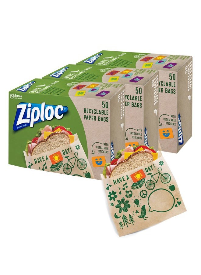 Ziploc Paper Sandwich and Snack Bags, Recyclable & Sealable with Fun Designs, 150 Bags Total - Image 1