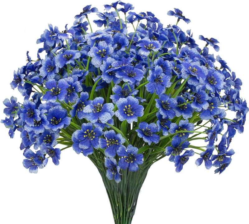 Gamity 15 Bundles Artificial Flowers UV Resistant Outdoor Plants No Fade Faux Plastic Shrubs Fake Silk Flowers Window Box Garden Porch Home Decoration(Blue) - Image 1