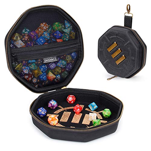 ENHANCE DND Dice Tray and Case - DND Dice Holder for up to 150 D&D Dice with Rugged Hard Shell Exterior and Protective Soft Interior - Rolling Tray Perfect for Game Night (Black) - Image 1