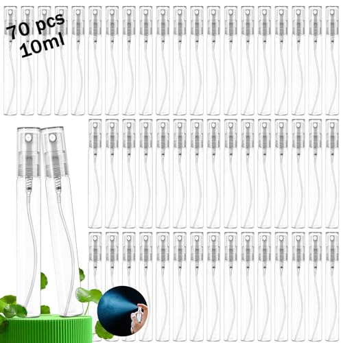 Csdtylh Mini Spray Bottles 70PCS 10ML Clear Glass Perfume Bottles Refillable Fine Mist Spray Bottles Empty Fragrance Sample Spray Containers Cosmetics Atomizer for CleaningTravelEssential Oils - Image 1