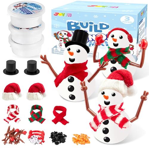 JOYIN Christmas Build a Snowman Craft Kit 3 Pack Modeling Clay DIY Make a Snowman Kit for Christmas Arts and Craft Activities Xmas Gift Stocking Stuffers for Kids School Funny Toy Party Favor - Image 1
