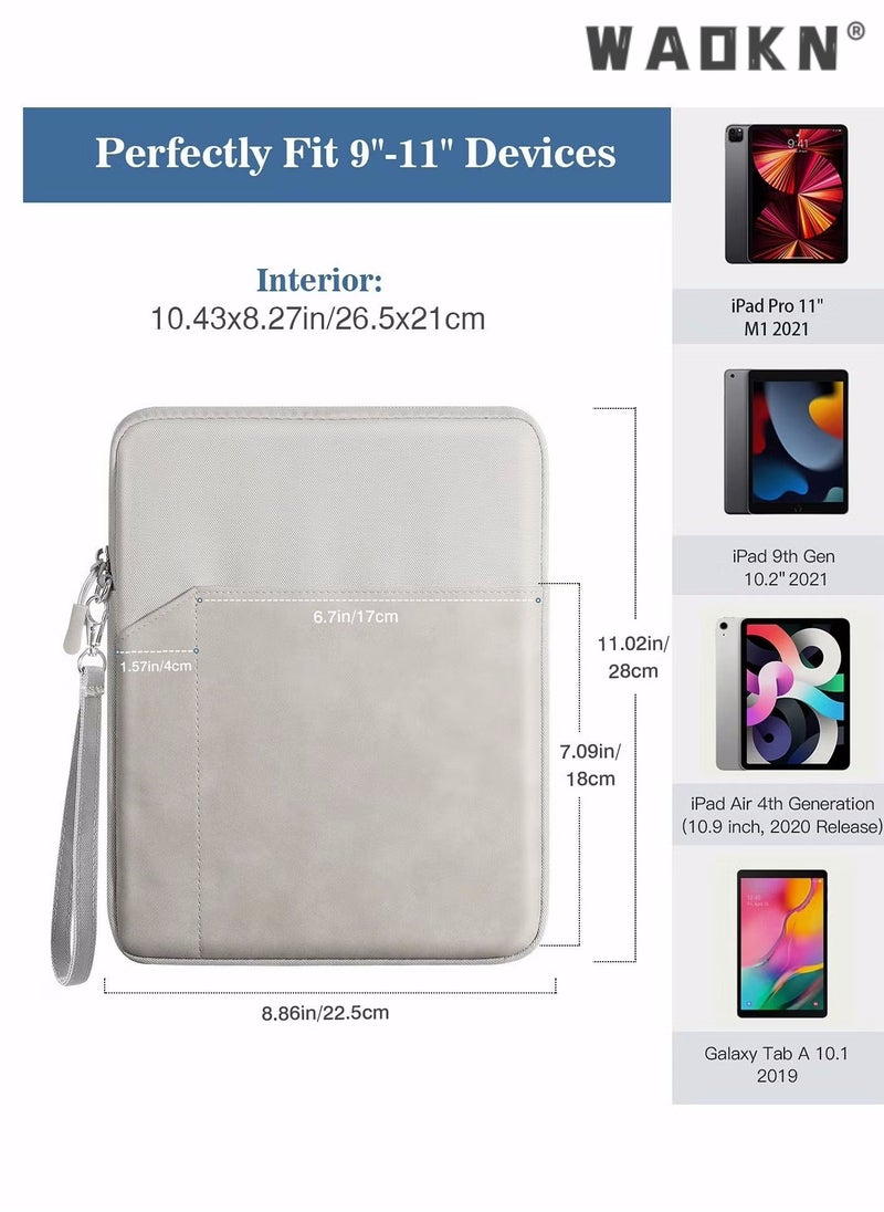 WAOKN 9-11 Inch Tablet Sleeve Bag Carrying Case for iPad Pro 11 2021-2018, iPad Air 5/4 10.9, iPad 10.2, Galaxy Tab A8 10.5/Tab S8 11", Surface Go 2/1, Protective Bag with Pocket, Light Gray  - Image 2