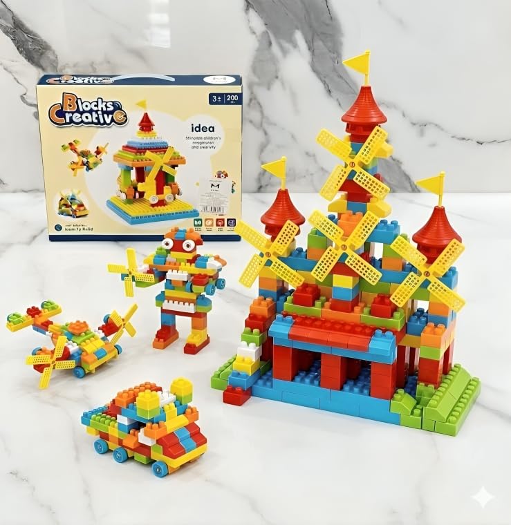 Mnamino Store Creative Building Blocks Set, Multicolor Design, Motor Skill Spatial Thinking Educational Toy for Kids, Ideal Gift for Boys and Girls (200 pcs)