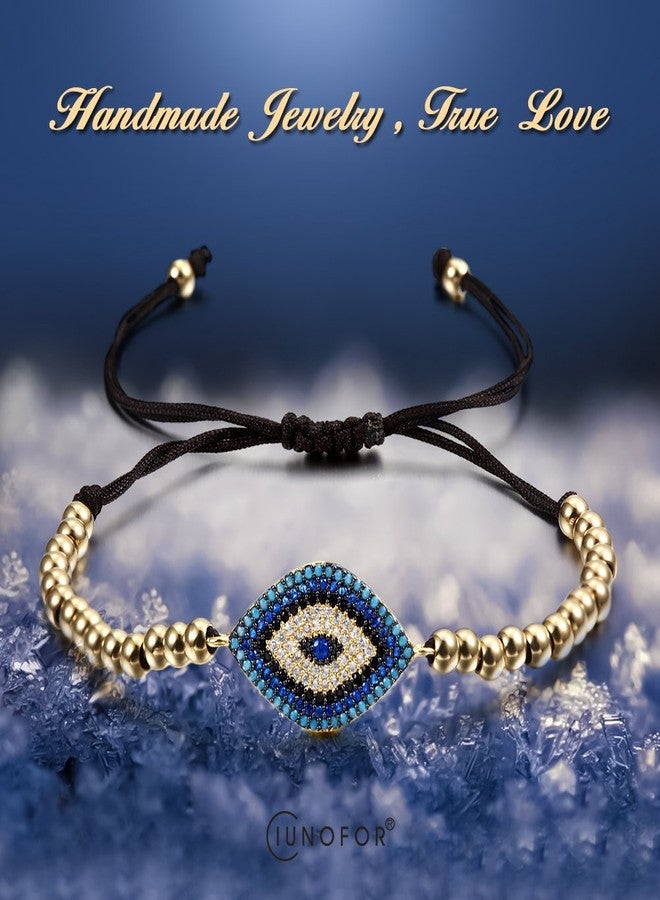 CIUNOFOR 14K Gold Filled Evil Eye Chain Bracelet, Adjustable White Bracelet for Women - Image 2