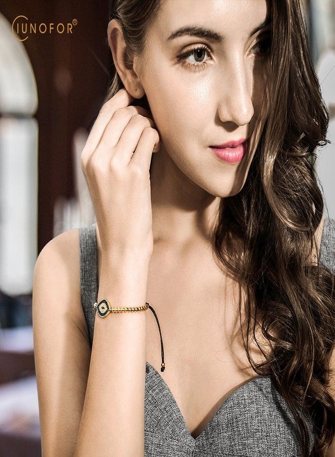 CIUNOFOR 14K Gold Filled Evil Eye Chain Bracelet, Adjustable White Bracelet for Women - Image 3