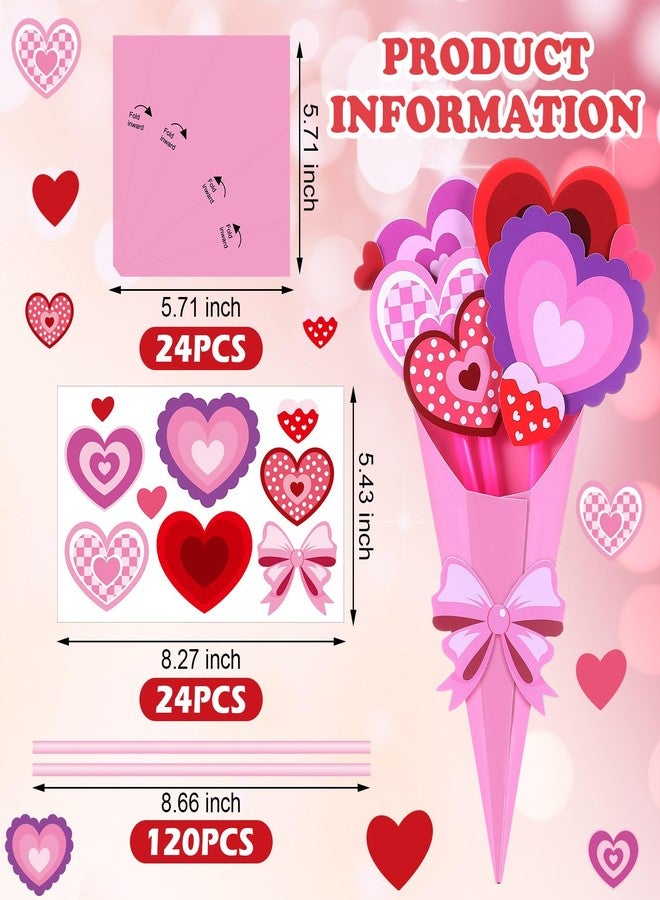 Yaomiao 24 Pcs Valentine Flower Bouquet Craft Kit DIY Paper Make Your Own Flower Bouquet Craft Gift Set for Mum Teacher Home Activities Supplies - Image 3