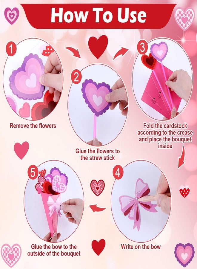 Yaomiao 24 Pcs Valentine Flower Bouquet Craft Kit DIY Paper Make Your Own Flower Bouquet Craft Gift Set for Mum Teacher Home Activities Supplies - Image 4