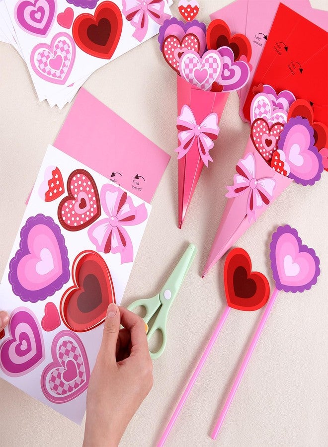 Yaomiao 24 Pcs Valentine Flower Bouquet Craft Kit DIY Paper Make Your Own Flower Bouquet Craft Gift Set for Mum Teacher Home Activities Supplies - Image 5