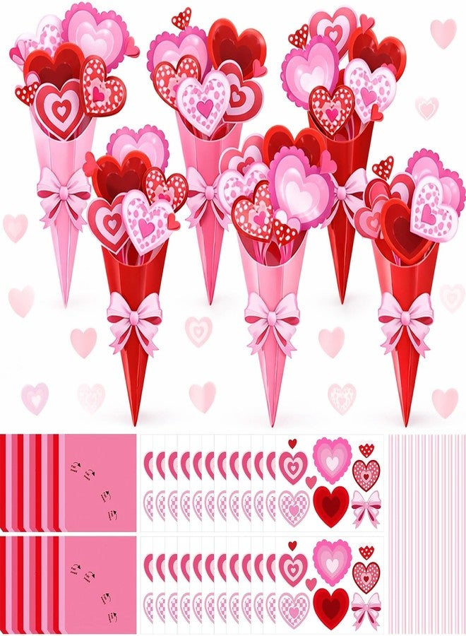 Yaomiao 24 Pcs Valentine Flower Bouquet Craft Kit DIY Paper Make Your Own Flower Bouquet Craft Gift Set for Mum Teacher Home Activities Supplies - Image 1