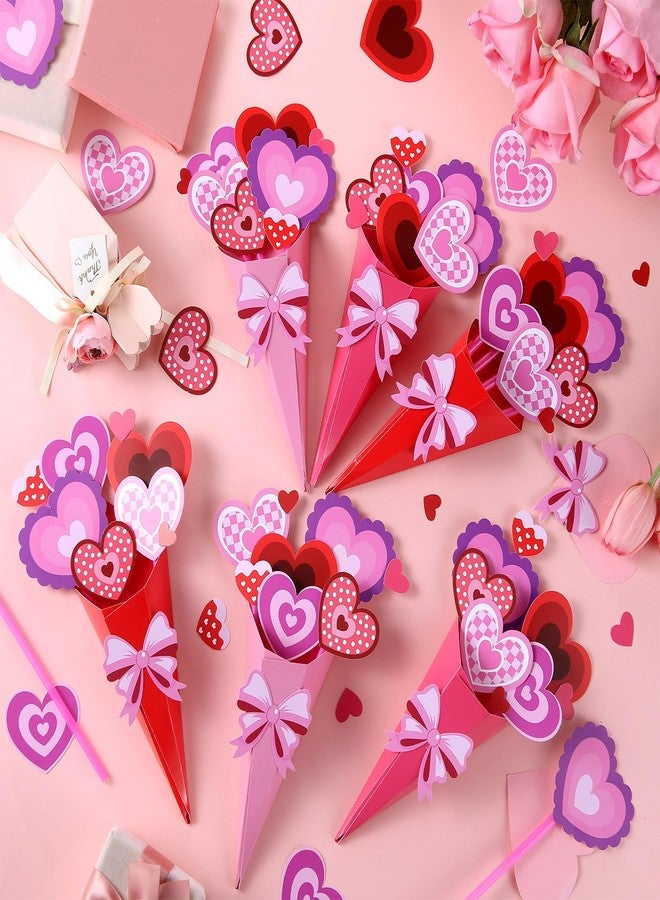 Yaomiao 24 Pcs Valentine Flower Bouquet Craft Kit DIY Paper Make Your Own Flower Bouquet Craft Gift Set for Mum Teacher Home Activities Supplies - Image 2