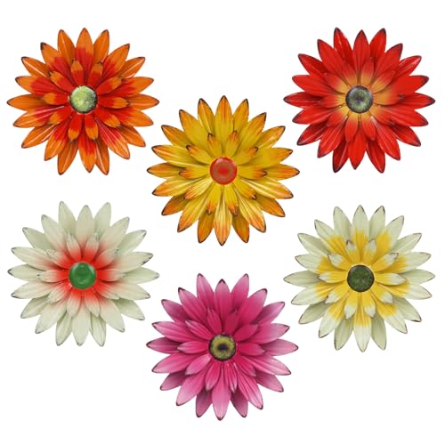 hogardeck Metal Flower Wall Decor - 6 PCS 6" Colorful Flower Decor for Indoor Outdoor, Sunflower Kitchen Decor Floral Metal Wall Art for Bathroom, Living Room, Porch, Garden, Yard - Image 1