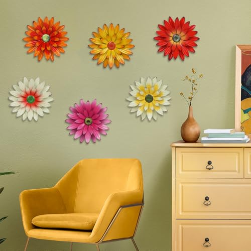 hogardeck Metal Flower Wall Decor - 6 PCS 6" Colorful Flower Decor for Indoor Outdoor, Sunflower Kitchen Decor Floral Metal Wall Art for Bathroom, Living Room, Porch, Garden, Yard - Image 3