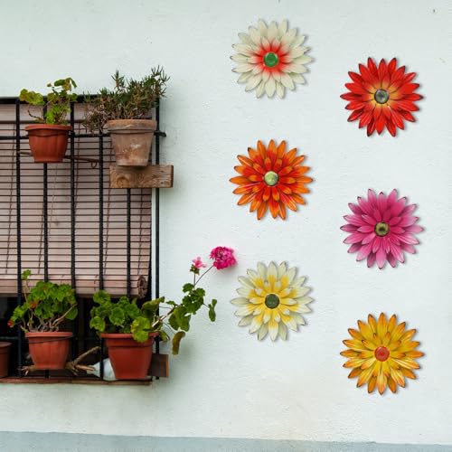 hogardeck Metal Flower Wall Decor - 6 PCS 6" Colorful Flower Decor for Indoor Outdoor, Sunflower Kitchen Decor Floral Metal Wall Art for Bathroom, Living Room, Porch, Garden, Yard - Image 5