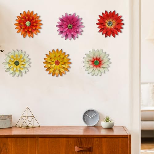 hogardeck Metal Flower Wall Decor - 6 PCS 6" Colorful Flower Decor for Indoor Outdoor, Sunflower Kitchen Decor Floral Metal Wall Art for Bathroom, Living Room, Porch, Garden, Yard - Image 4
