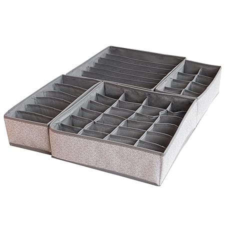 Vitzie Vitzie 58 Cell Drawer Organizers Underwear Closet Lingerie Storage Foldable Socks Wardrobe Bins Divider Cubes for Cloths Ties Handerchiefs Bra Panty Shelves Grey - Image 1