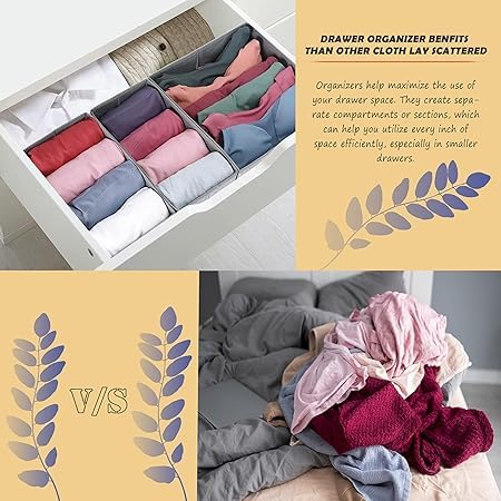 Vitzie Vitzie 58 Cell Drawer Organizers Underwear Closet Lingerie Storage Foldable Socks Wardrobe Bins Divider Cubes for Cloths Ties Handerchiefs Bra Panty Shelves Grey - Image 5