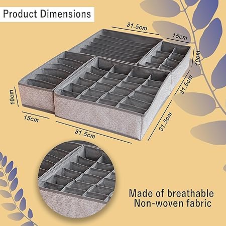 Vitzie Vitzie 58 Cell Drawer Organizers Underwear Closet Lingerie Storage Foldable Socks Wardrobe Bins Divider Cubes for Cloths Ties Handerchiefs Bra Panty Shelves Grey - Image 2