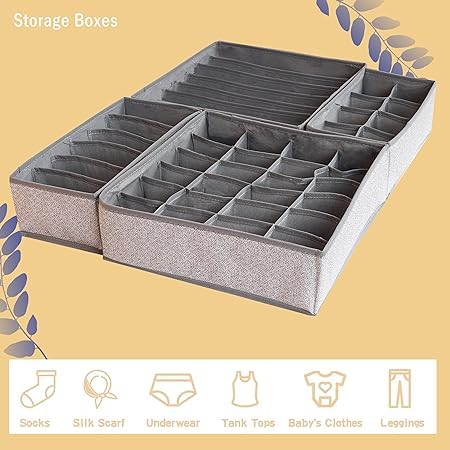 Vitzie Vitzie 58 Cell Drawer Organizers Underwear Closet Lingerie Storage Foldable Socks Wardrobe Bins Divider Cubes for Cloths Ties Handerchiefs Bra Panty Shelves Grey - Image 4