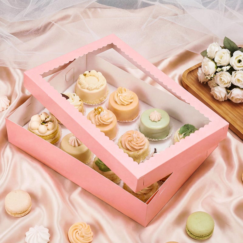 Sinload 10 Pcs 19x14x4 Inch Half Sheet Cake Boxes 5pcs Large Rectangle Bakery Boxes with 5pcs Cake Boards for Pastry Baking, Cupcakes, Donuts, Cookies, Pie Treat Packaging (Pink) - Image 3