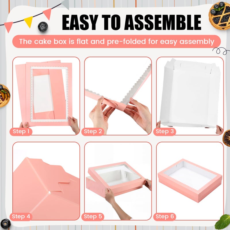 Sinload 10 Pcs 19x14x4 Inch Half Sheet Cake Boxes 5pcs Large Rectangle Bakery Boxes with 5pcs Cake Boards for Pastry Baking, Cupcakes, Donuts, Cookies, Pie Treat Packaging (Pink) - Image 4
