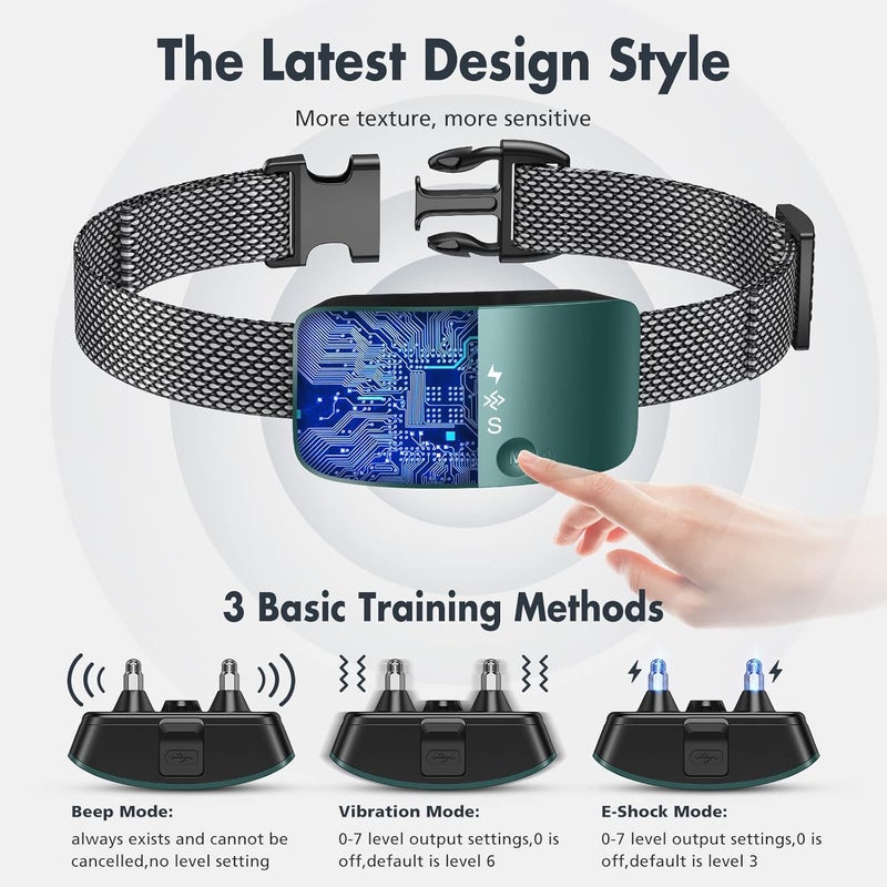 NBJU Bark Collar for Dogs,Rechargeable Anti Barking Training Collar with 7 Adjustable Sensitivity and Intensity Beep Vibration for Small Medium Large Dogs (Blackish Green) - Image 2