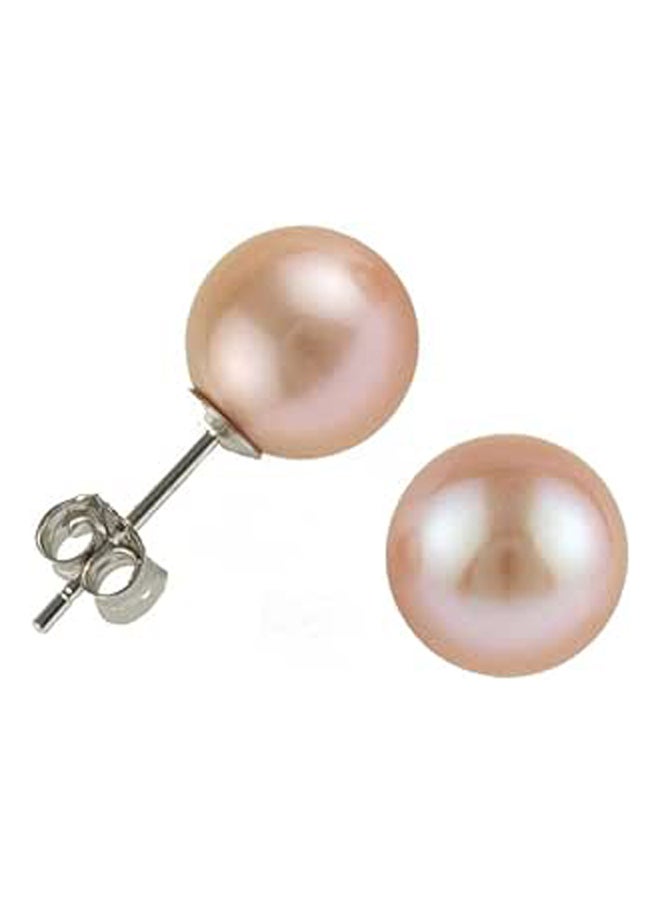 Generic 7-8mm Pearl Stud Earrings with 925 Silver Lock - Orange 