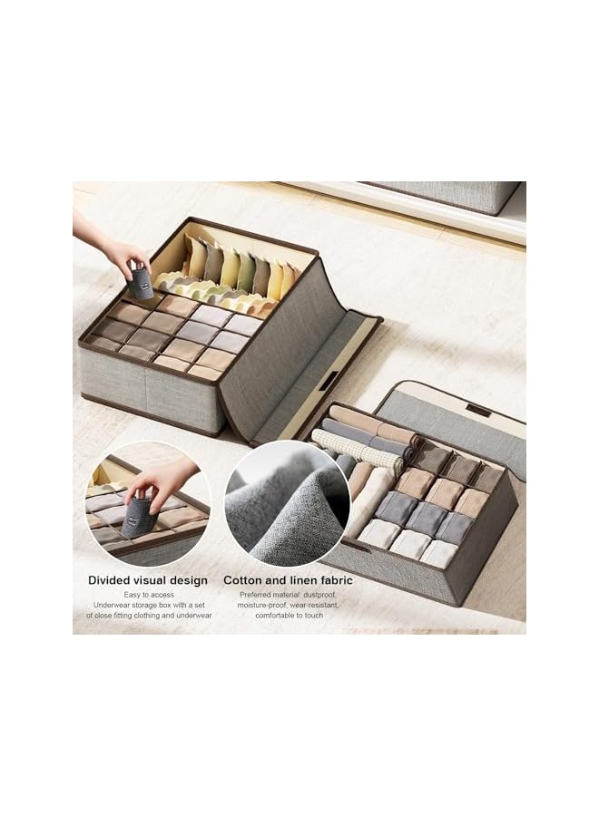 Green Tiger 2 Pack Sock Drawer Organizer Divider, 3 in 1 Multiple Cell Underwear Organizer Clothes Storage Box with Cover, Foldable Cabinet Closet Drawer Organizers for Clothes, Bras, Lingerie, Socks, Undies - Image 2