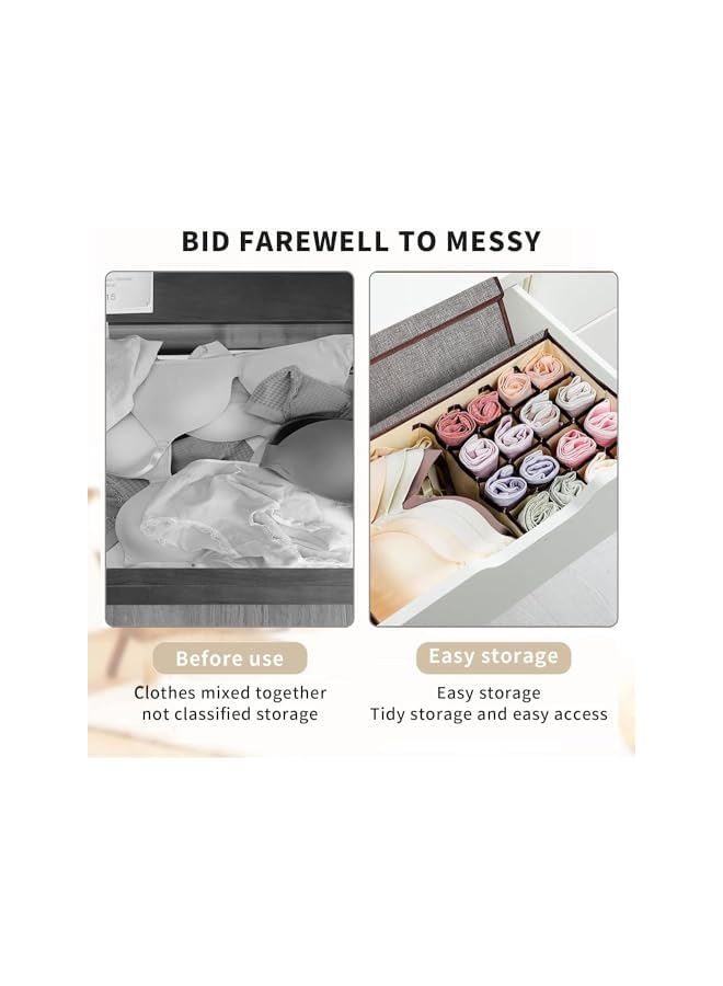 Green Tiger 2 Pack Sock Drawer Organizer Divider, 3 in 1 Multiple Cell Underwear Organizer Clothes Storage Box with Cover, Foldable Cabinet Closet Drawer Organizers for Clothes, Bras, Lingerie, Socks, Undies - Image 4