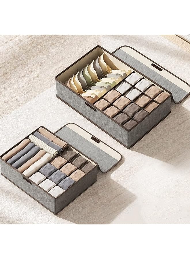 Green Tiger 2 Pack Sock Drawer Organizer Divider, 3 in 1 Multiple Cell Underwear Organizer Clothes Storage Box with Cover, Foldable Cabinet Closet Drawer Organizers for Clothes, Bras, Lingerie, Socks, Undies - Image 1