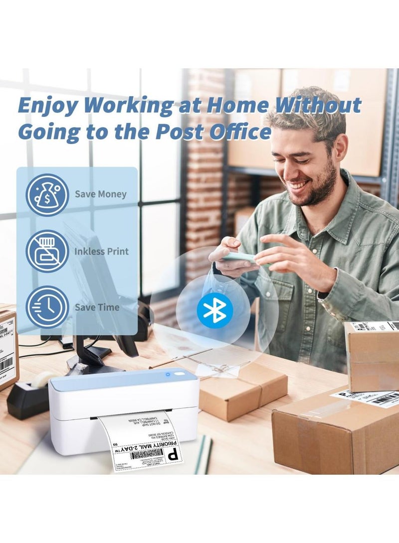 phomemo 241-BT Bluetooth Thermal Label Printer,  Wireless Shipping Label Printer for Small Business, Label Printer for Shipping Packages, Compatible with iPhone, Android (White+Pale Blue)  - Image 2