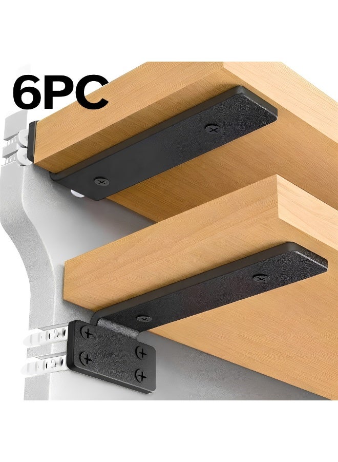 Heavy Duty Shelf Brackets 8 Inch (20 cm), 6 Pcs L-Shaped Metal Wall Shelf Support Brackets with Screws, Industrial Floating Shelf Bracket for Wall Mount - Image 1