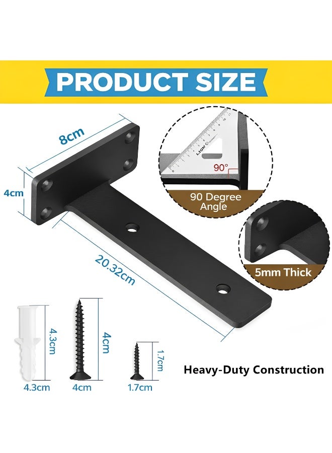 Heavy Duty Shelf Brackets 8 Inch (20 cm), 6 Pcs L-Shaped Metal Wall Shelf Support Brackets with Screws, Industrial Floating Shelf Bracket for Wall Mount - Image 2