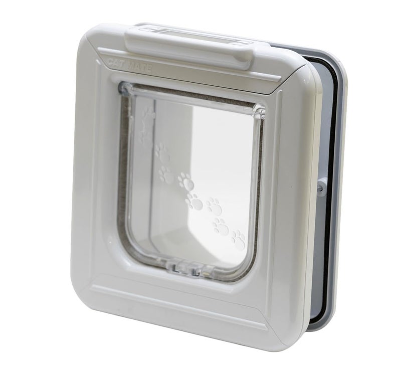 Cat Mate Elite Microchip Cat Flap with Digital Timer LCD Display 355 For Small to Average sized Cats Easy Installation in UPVC Doors Glass and Wood White