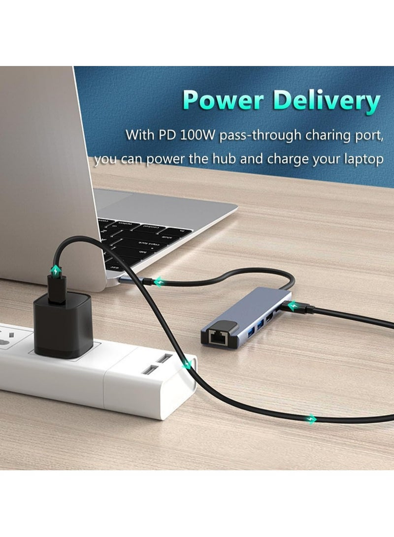 6-in-1 USB C Hub, Multiport Ethernet Adapter with 4K HDMI, RJ45 Ethernet Port, USB 3.0/2.0, USB C, PD100W, Suitable for MacBook Pro/Air, iPad Pro, Dell XPS, etc - Image 5