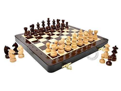 House of Chess 10 Inch Wooden Magnetic Folding Travel Chess SetBoard with 2 Extra Knights 2 Extra Pawns 2 Extra Queens and Algebraic Notation Handmade Premium Quality - Image 1