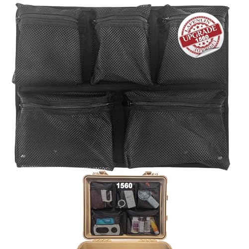 LAFENLIN UPGRADED Lid Organizer for Pelican 1560 Case[Maximize Space, Secure Gear], 5-Pocket Thick Mesh Panel for Photographers & Divers, Fits Camera Cases & Dry Boxes, Includes Screws & Hook and Loop - Image 1