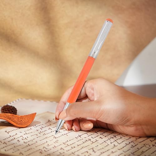 Parker Vector Metallix Chrome Trim Roller Ball Pen and Notebook, Orange Body, Blue Ink, Medium Point - Ideal Gift Set for Professionals and Students - Image 2